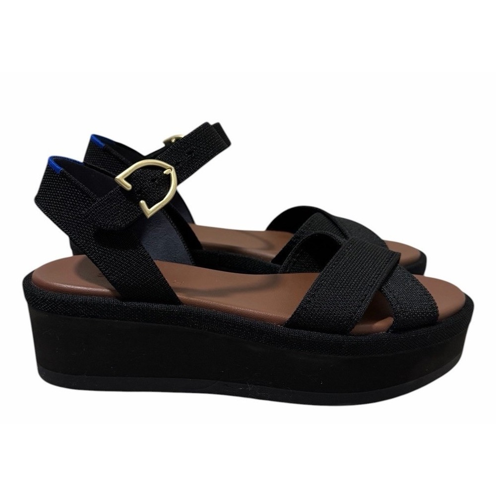 Rothy's The Criss-Cross Lightweight Wedge Sandal Black Women's Shoe Size 7